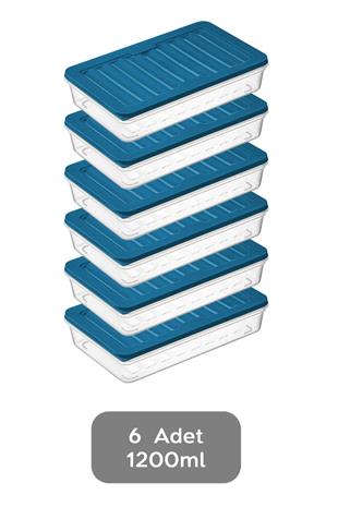 6lı Buzdolabı Organizer Mikrodalga Ve Difrize Uygun Saklama Kabı Petrol 6 X 1200 ml