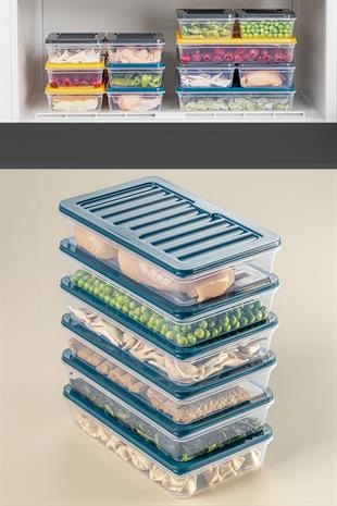 6lı Buzdolabı Organizer Mikrodalga Ve Difrize Uygun Saklama Kabı Petrol 6 X 1200 ml