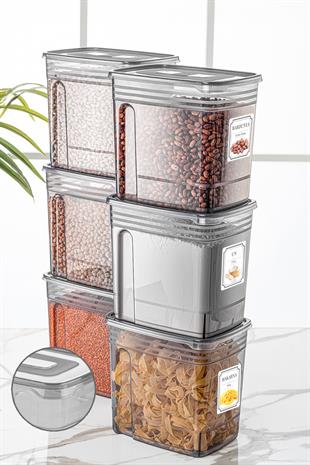 6lı Lena Jumbo Set- Un Ve Bakliyat Şeker Erzak Saklama Kabı - Dolap Kiler Düzenleyici Kutu 6x5,5 Lt