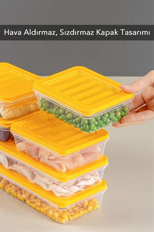6lı Saklama Kabı , Mikrodalga Uyumlu Erzak Saklama Kabı Sarı 2 X 1170 ml - 4 X 600 ml