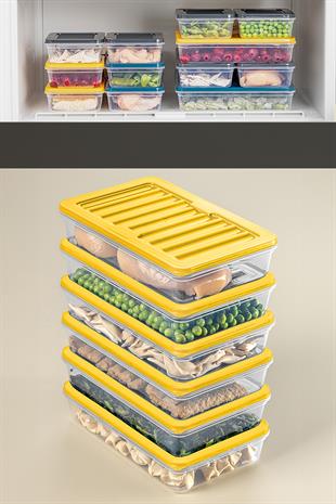 6lı Saklama Kabı , Mikrodalga Uyumlu Erzak Saklama Kabı Sarı 6 X 1200 ml