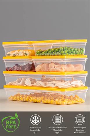 6lı Saklama Kabı , Mikrodalga Uyumlu Erzak Saklama Kabı Sarı 2 X 1170 ml - 4 X 600 ml