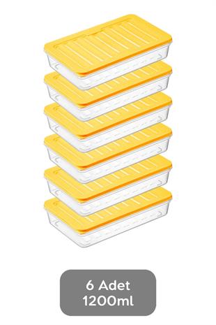 6lı Saklama Kabı , Mikrodalga Uyumlu Erzak Saklama Kabı Sarı 6 X 1200 ml
