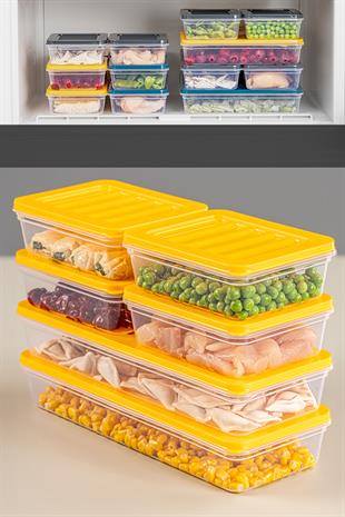 6lı Saklama Kabı , Mikrodalga Uyumlu Erzak Saklama Kabı Sarı 2 X 1170 ml - 4 X 600 ml
