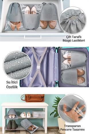 6lı Set Pencereli Ayakkabı Düzenleyici Çanta - Seyahat Hurcu Valiz Dolap İçi Düzenleyici