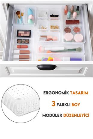 7 Parça Modüler Organizer Set - Kozmetik Aksesuar Düzenleyici Şeffaf