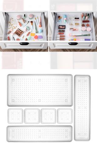 7 Parça Modüler Organizer Set - Kozmetik Aksesuar Düzenleyici Şeffaf