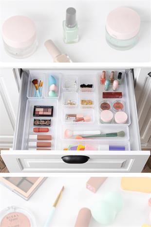 7 Parça Modüler Organizer Set - Kozmetik Aksesuar Düzenleyici Şeffaf