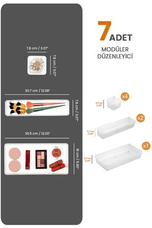 7 Parça Modüler Organizer Set - Kozmetik Aksesuar Düzenleyici Şeffaf
