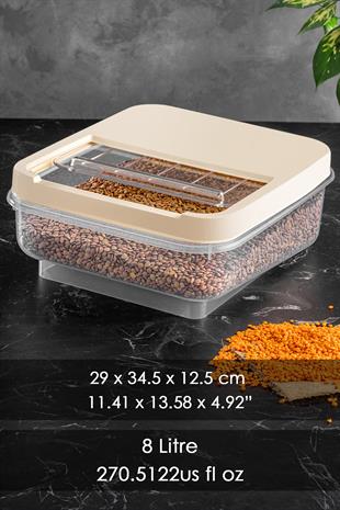 8 Lt Kayar Kapaklı Erzak Saklama Kabı - Multibox Mutfak Düzenleyici Bakliyat Saklama Kutusu Krem