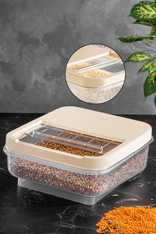8 Lt Kayar Kapaklı Erzak Saklama Kabı - Multibox Mutfak Düzenleyici Bakliyat Saklama Kutusu Krem