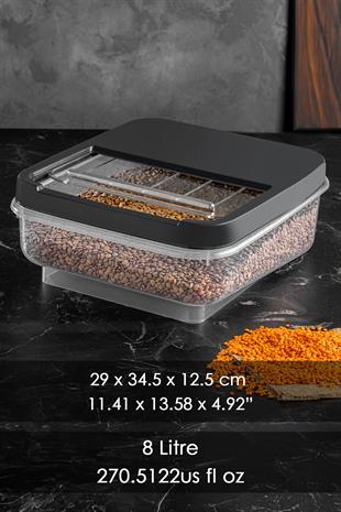 8 Lt Kayar Kapaklı Erzak Saklama Kabı - Multibox Mutfak Düzenleyici Bakliyat Saklama Kutusu Antrasit