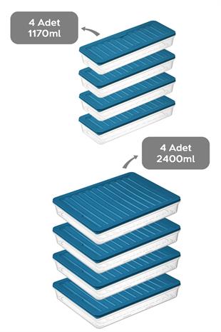 8li Mikrodalgaya Uyumlu Erzak Kabı Petrol 4x2400 Ml- 4x1170 ml