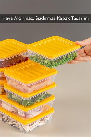 8li Saklama Kabı , Mikrodalga Uyumlu Erzak Saklama Kabı Sarı 2 X 1200 ml - 6 X 600 ml