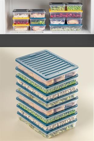 8li Saklama Kabı , Mikrodalga Uyumlu Erzak Saklama Kabı Petrol 8 X 2400 ml