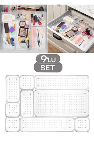 9 Parça Modüler Saklama Kabı - Çekmece İçi Düzenleyici, Banyo Makyaj Takı Organizeri