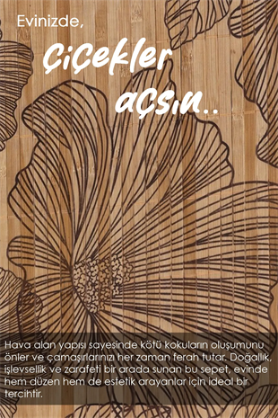 Desenli Bambu Katlanabilir Çamaşır Sepeti - Düzenleyici Sepet Katlanır Kirli Sepeti Dikdörtgen 60Lt