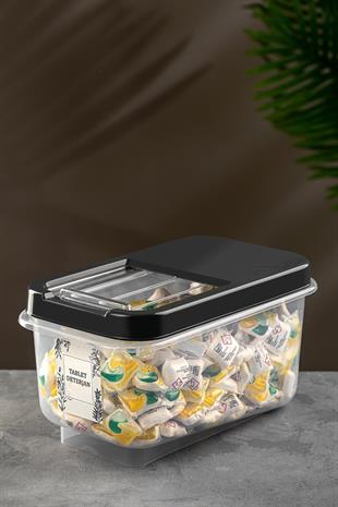 Kayar Kapaklı 7,5 Lt Tablet Deterjan Saklama Kutusu - Etiketli Deterjan Saklama Kabı 