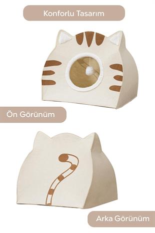 Taşınabilir Kedi Küçük Irk Köpek Evi Yuvası Ergonomik Yatak Keçe Krem 44x50x34cm