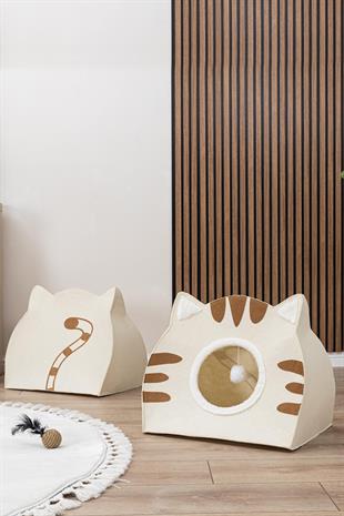 Taşınabilir Kedi Küçük Irk Köpek Evi Yuvası Ergonomik Yatak Keçe Krem 44x50x34cm