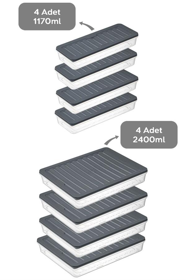 miru出品 8'li Saklama Kabı , Mikrodalga Uyumlu Erzak Saklama Kabı Antrasit