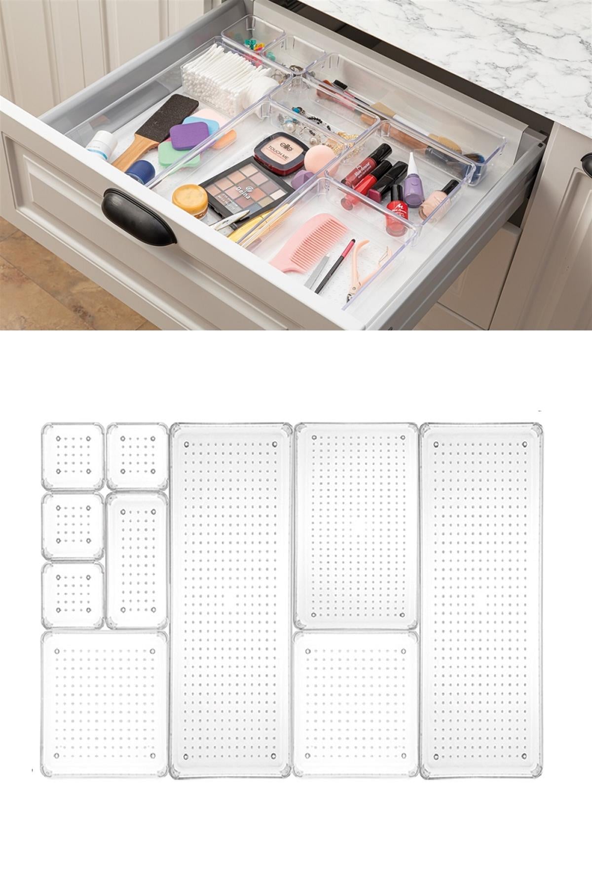 10'lu Çekmece İçi Düzenleyici - Kozmetik Takı Organizer - Banyo Dolap İçi Düzenleyici