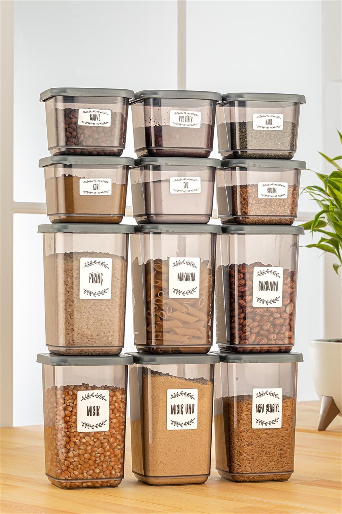 12'li Stella Silikon Kapaklı Kare Erzak Saklama Kabı Seti 6x(0,5 Lt-1,1 Lt) Vakum Kapaklı Baharatlık