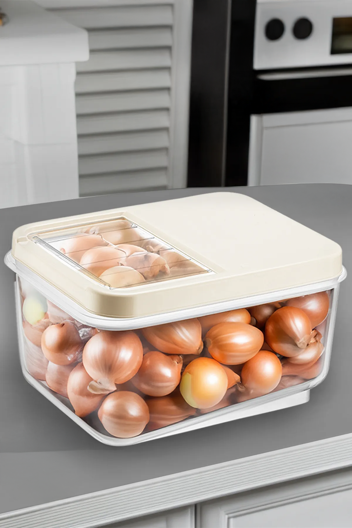 16 Litre Sürgülü Kapak Sebzelik - Patates Soğan Sebze Saklama Kabı Erzak Saklama Kabı Krem