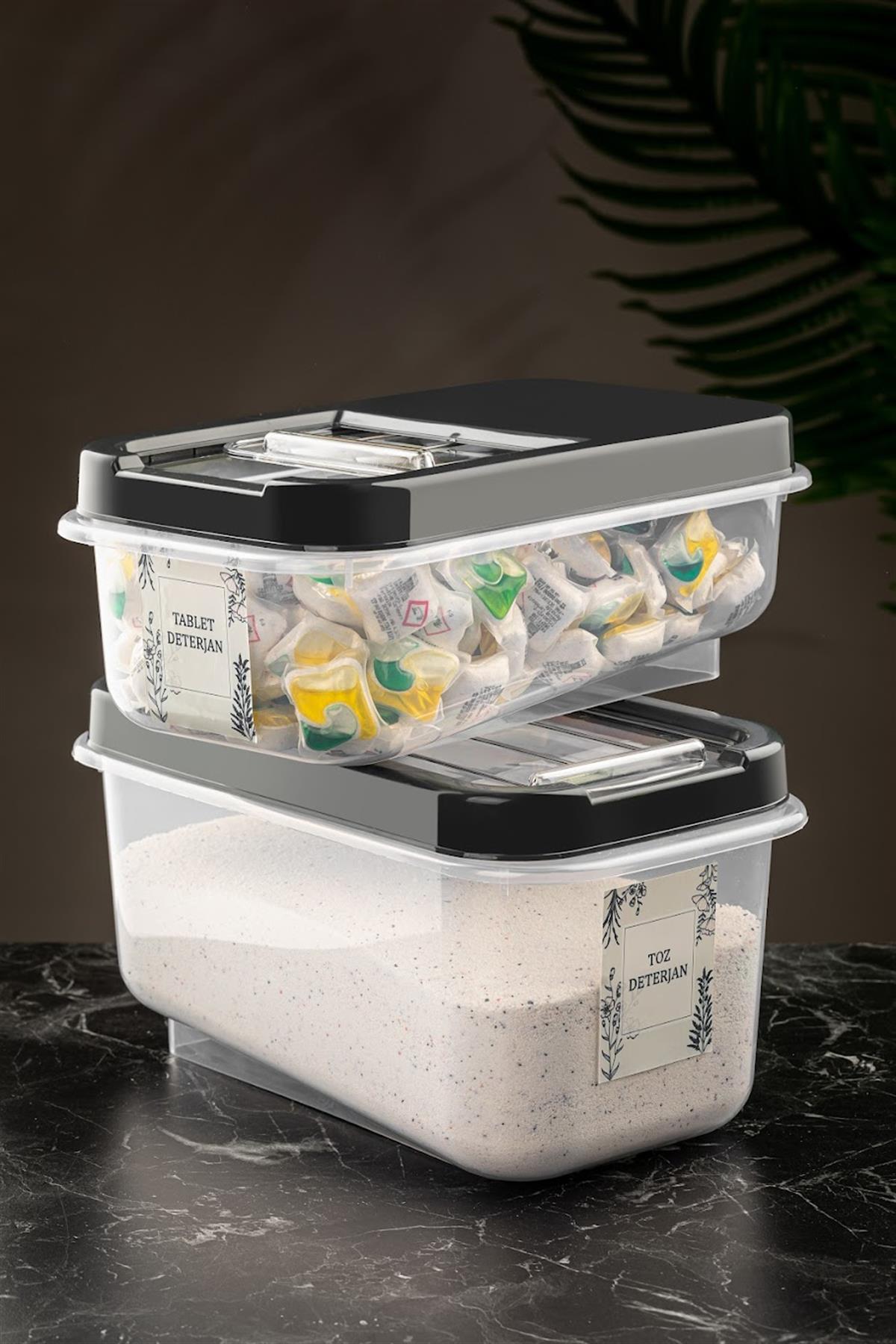 2'li Kayar Kapaklı Tablet Deterjan Saklama Kutusu -Etiketli Deterjan Saklama Kabı 5Lt-7,5Lt 
