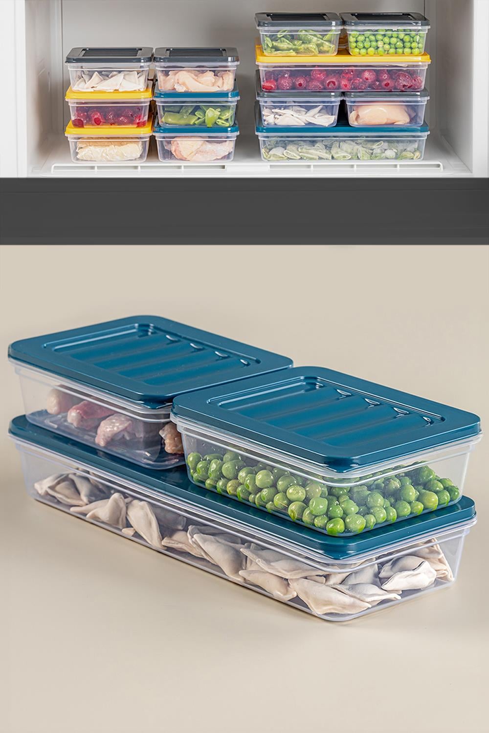 3'lü Buzdolabı Organizer Mikrodalga Ve Difrize Uygun Saklama Kabı Petrol 1 X 1170ml - 2 X 600ml