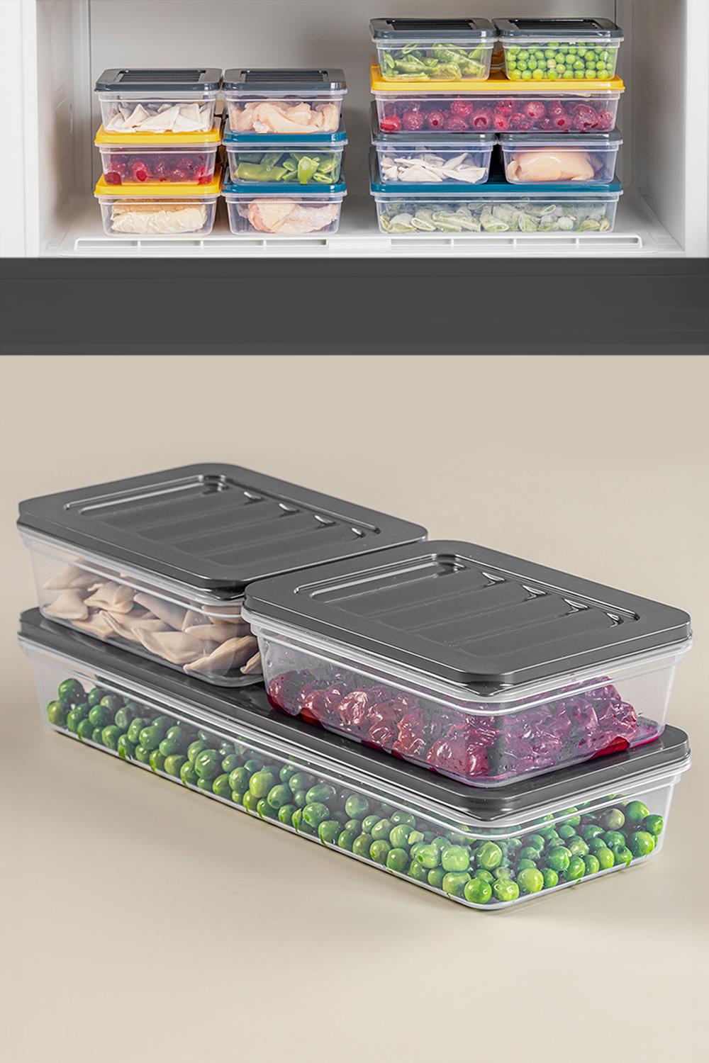 3'lü Saklama Kabı , Mikrodalga Uyumlu Saklama Kabı Antrasit 1 X 1170 ml - 2 X 600ml