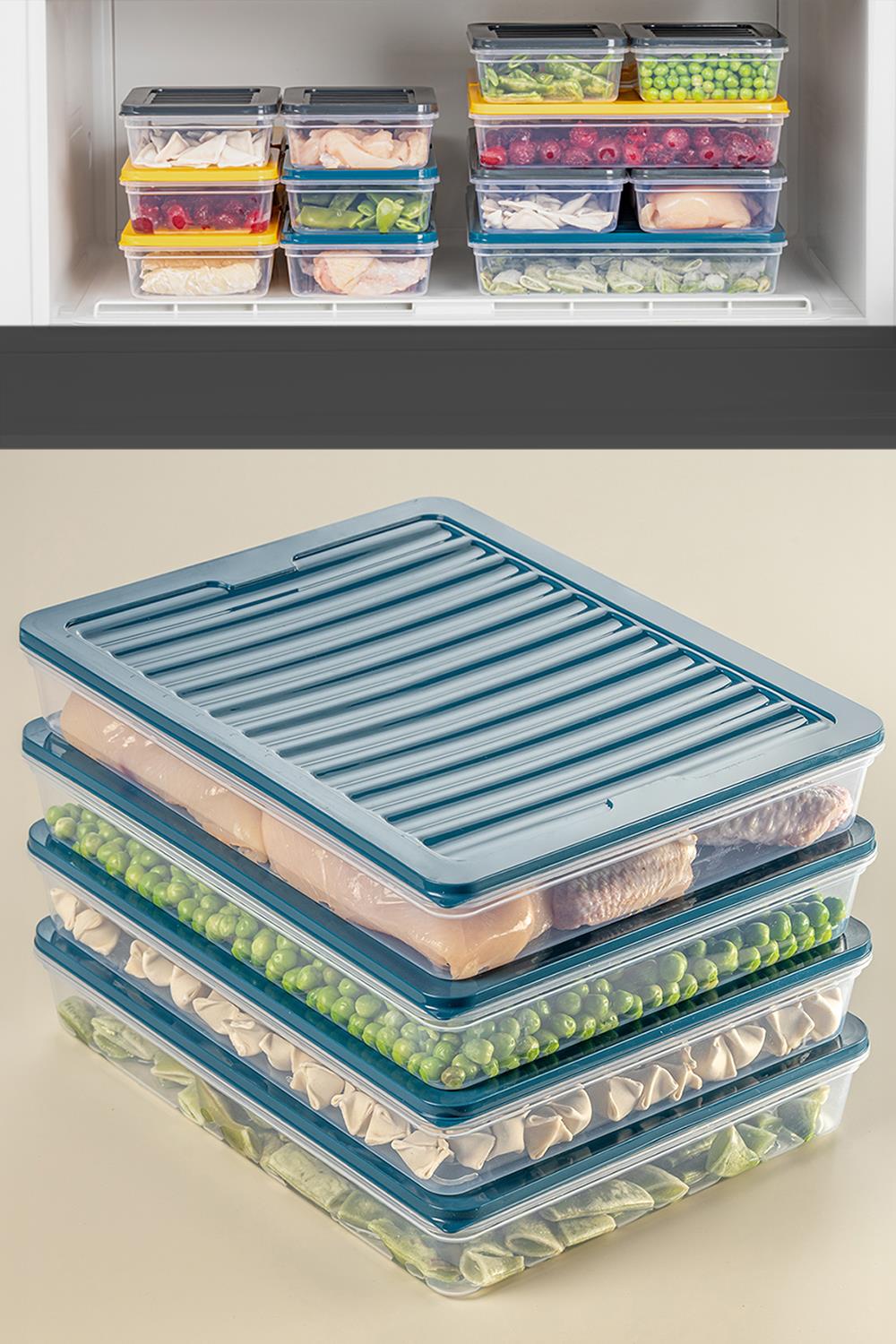 4'lü Buzdolabı Organizer Mikrodalga Ve Difrize Uygun Saklama Kabı Petrol 4 X 2400 ml