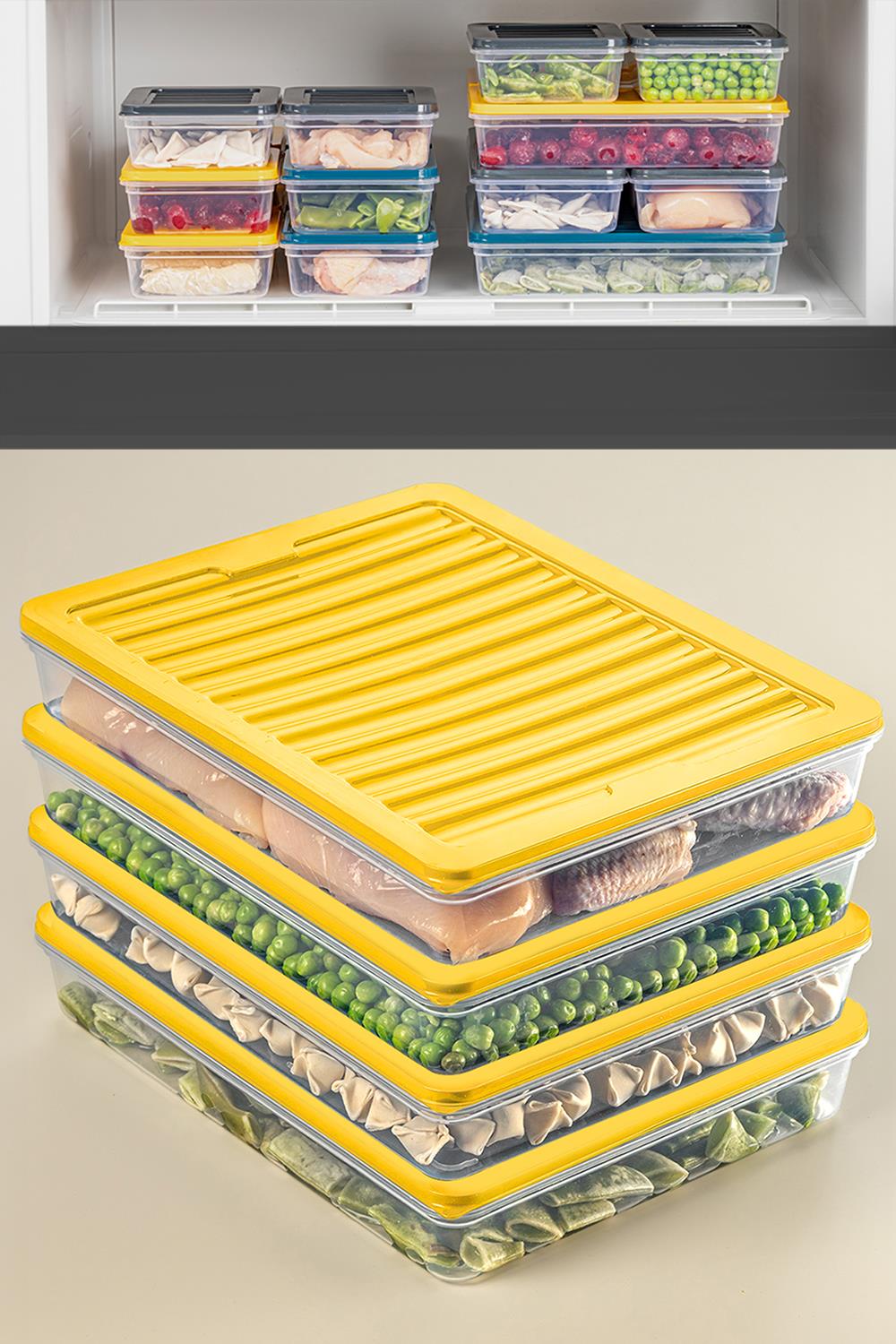 4'lü Buzdolabı Organizer Mikrodalga Ve Difrize Uygun Saklama Kab Sarı 4 X 2400 ml