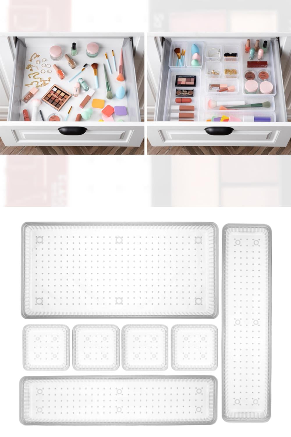 7 Parça Modüler Organizer Set - Kozmetik Aksesuar Düzenleyici Şeffaf