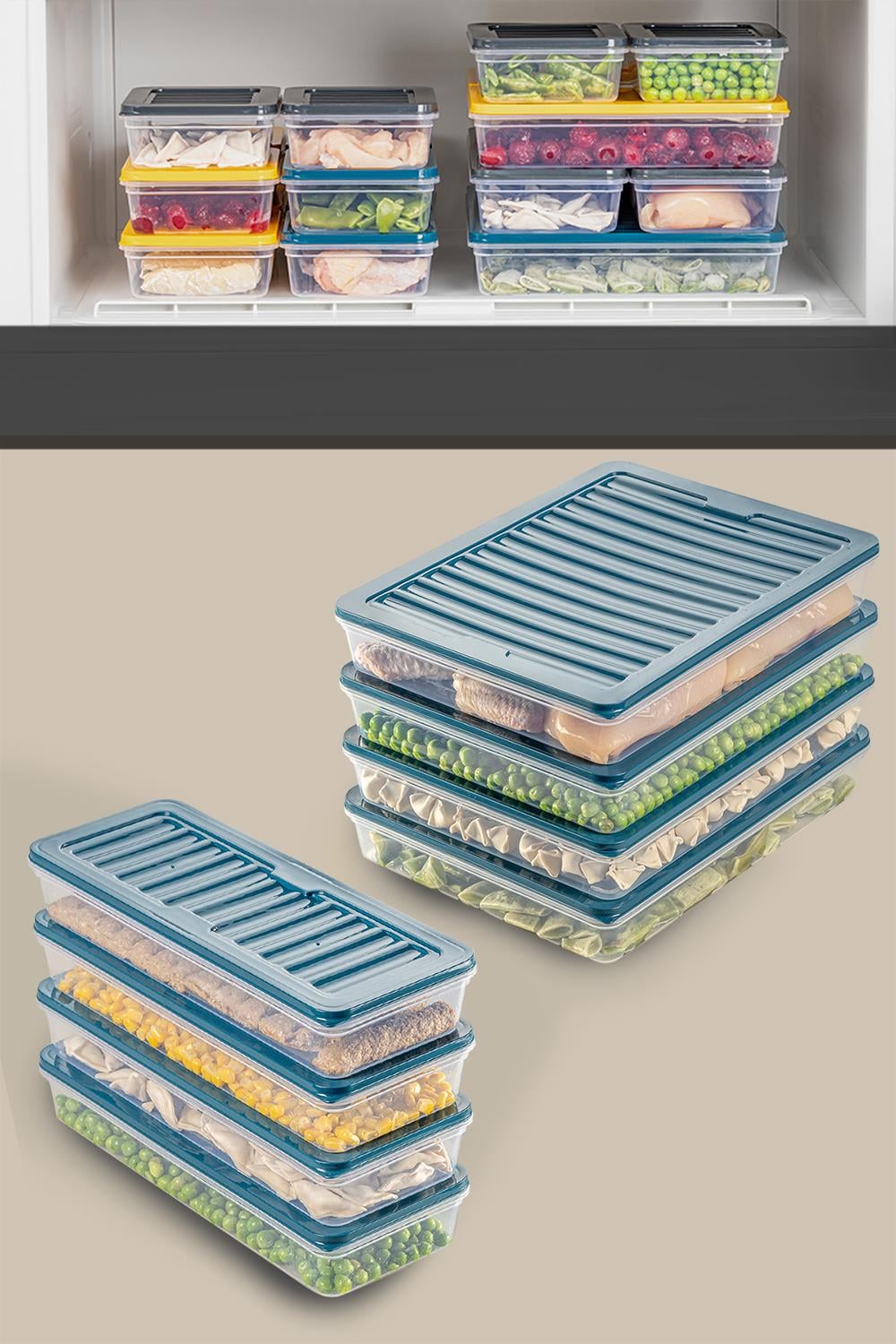 8'li Mikrodalgaya Uyumlu Erzak Kabı Petrol 4x2400 Ml- 4x1170 ml