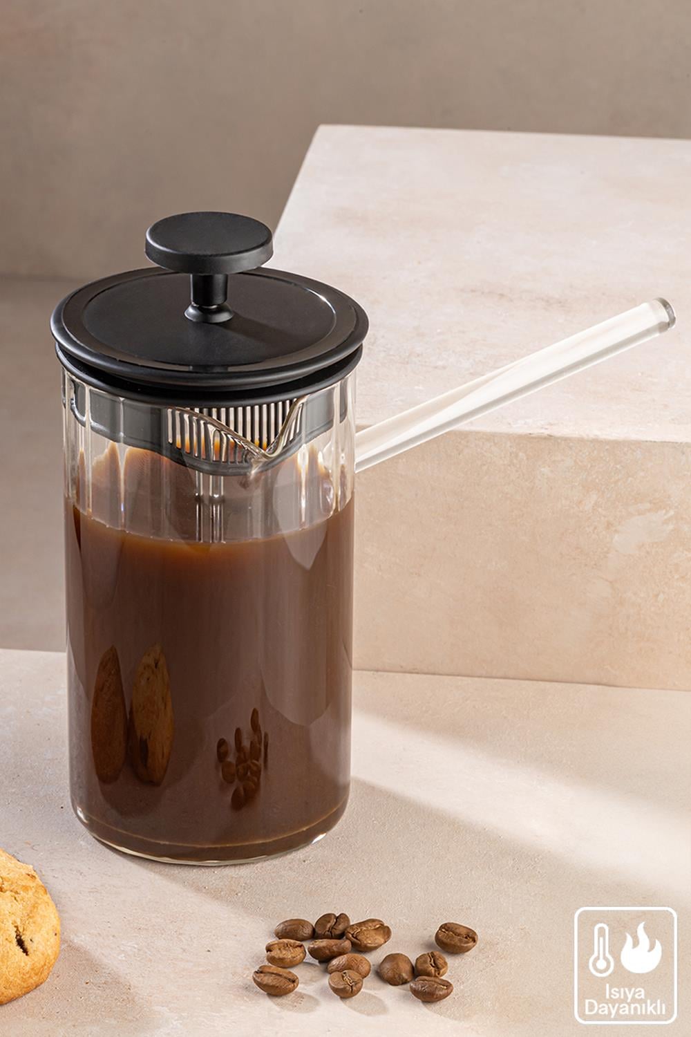 Ateşe Dayanıklı Borosilikat Cam Frenchpress - Bitki Çayı Filtre Kahve Demliği 450 Ml