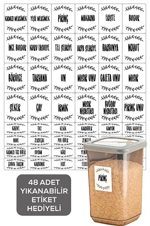 12'li Etiketli Kapaklı Kare Erzak Saklama Kabı Seti 6x(0,5 Lt-1,1 Lt) Baharatlık