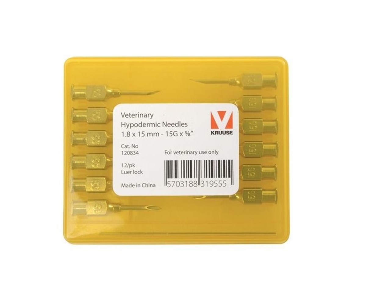 KRUUSE-VET Enjektör İğnesi (15Gx5/8) 1.8 x 15 mm - 12/pk