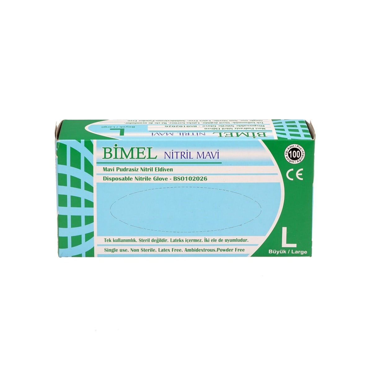Nitril Eldiven Pudrasız (Bimel) L 100 Ad.