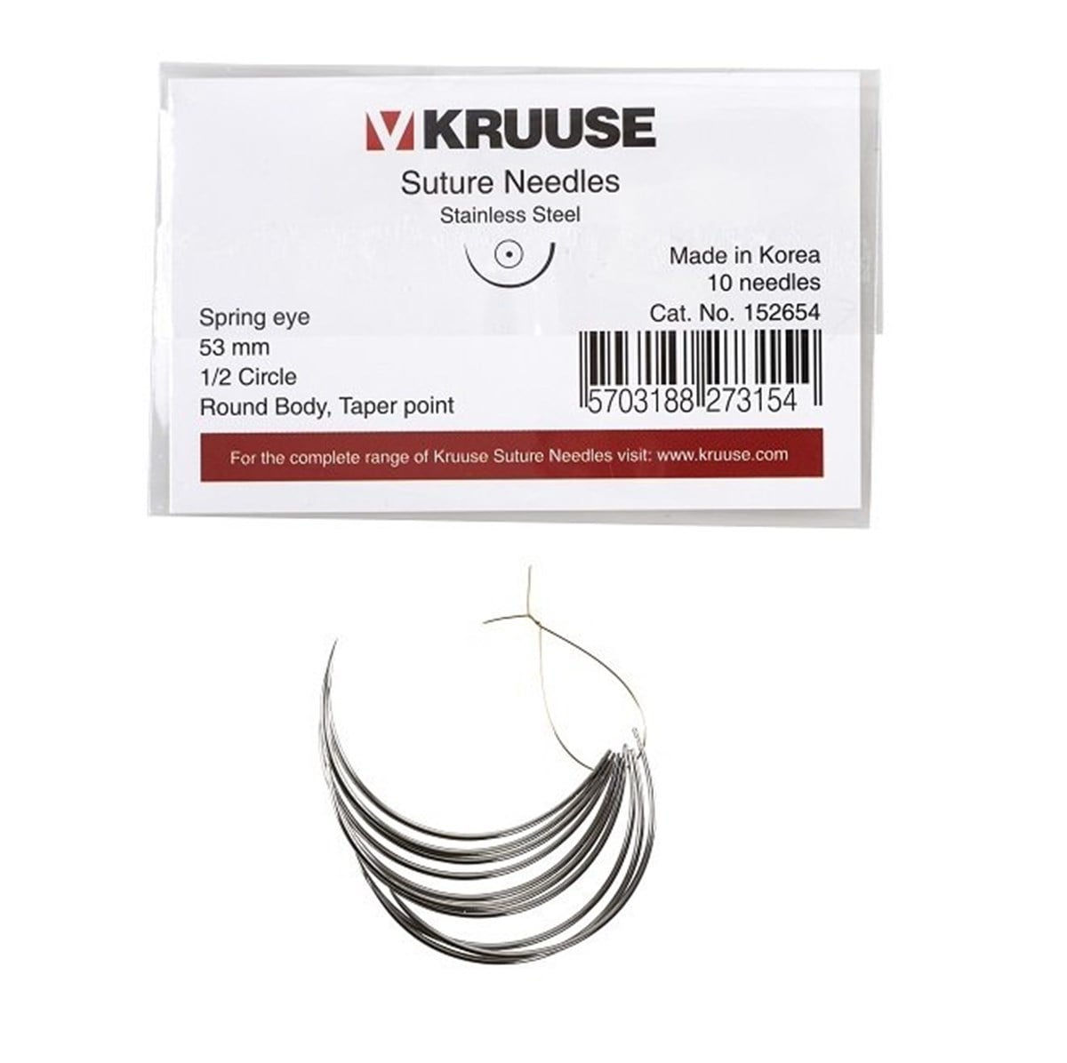 Veteriner Sütür İğnesi. Spring Eye. 1/2. Yuvarlak. 53 mm. 10/pk