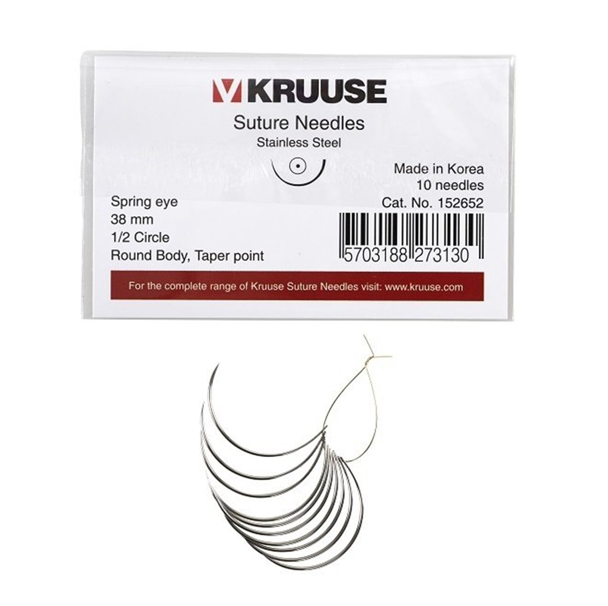 Veteriner Sütür İğnesi. Spring Eye. 1/2. Yuvarlak. 38 mm. 10/pk