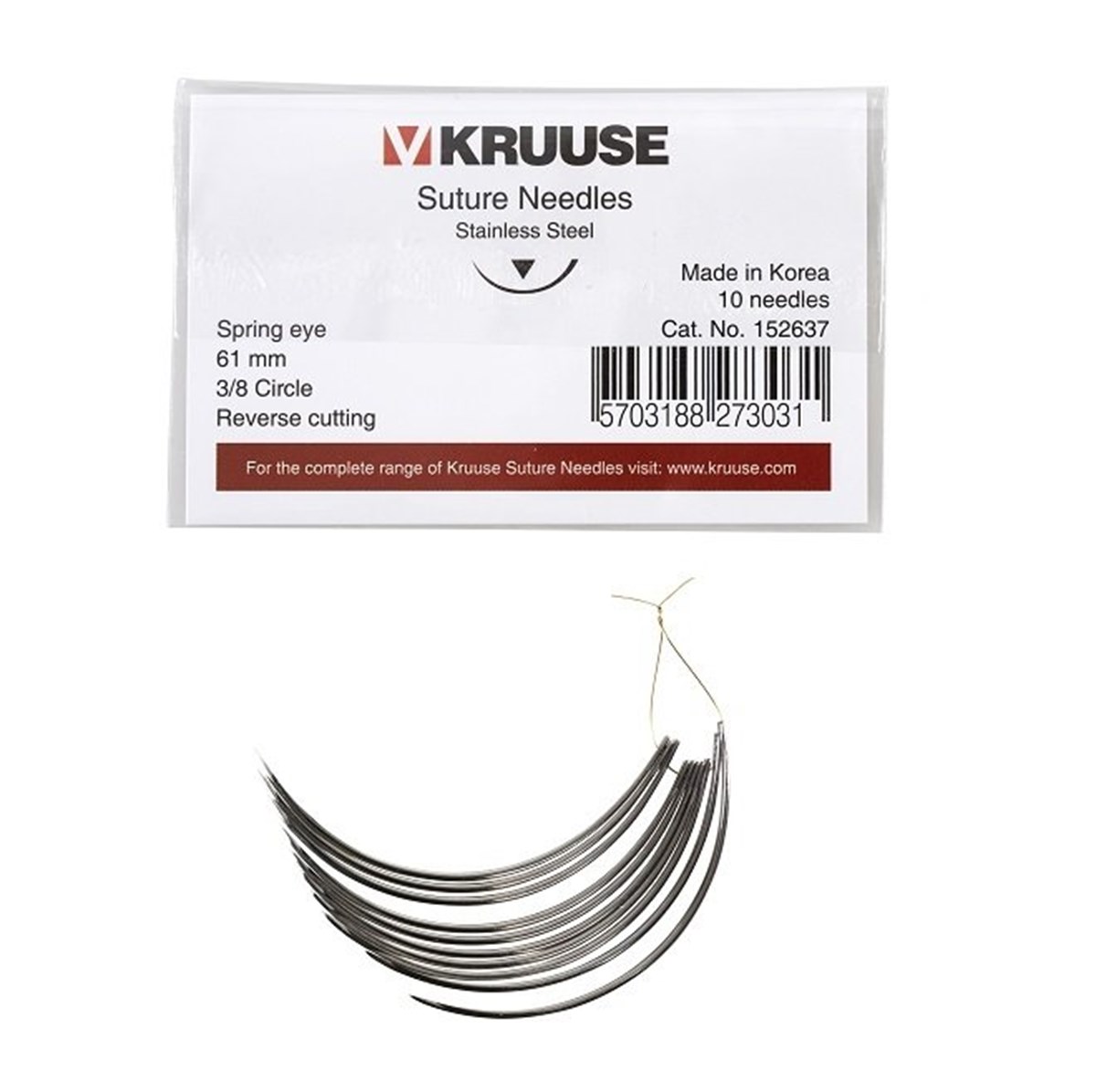 Veteriner Sütür İğnesi. Spring Eye. 3/8. Keskin. 61 mm. 10/pk