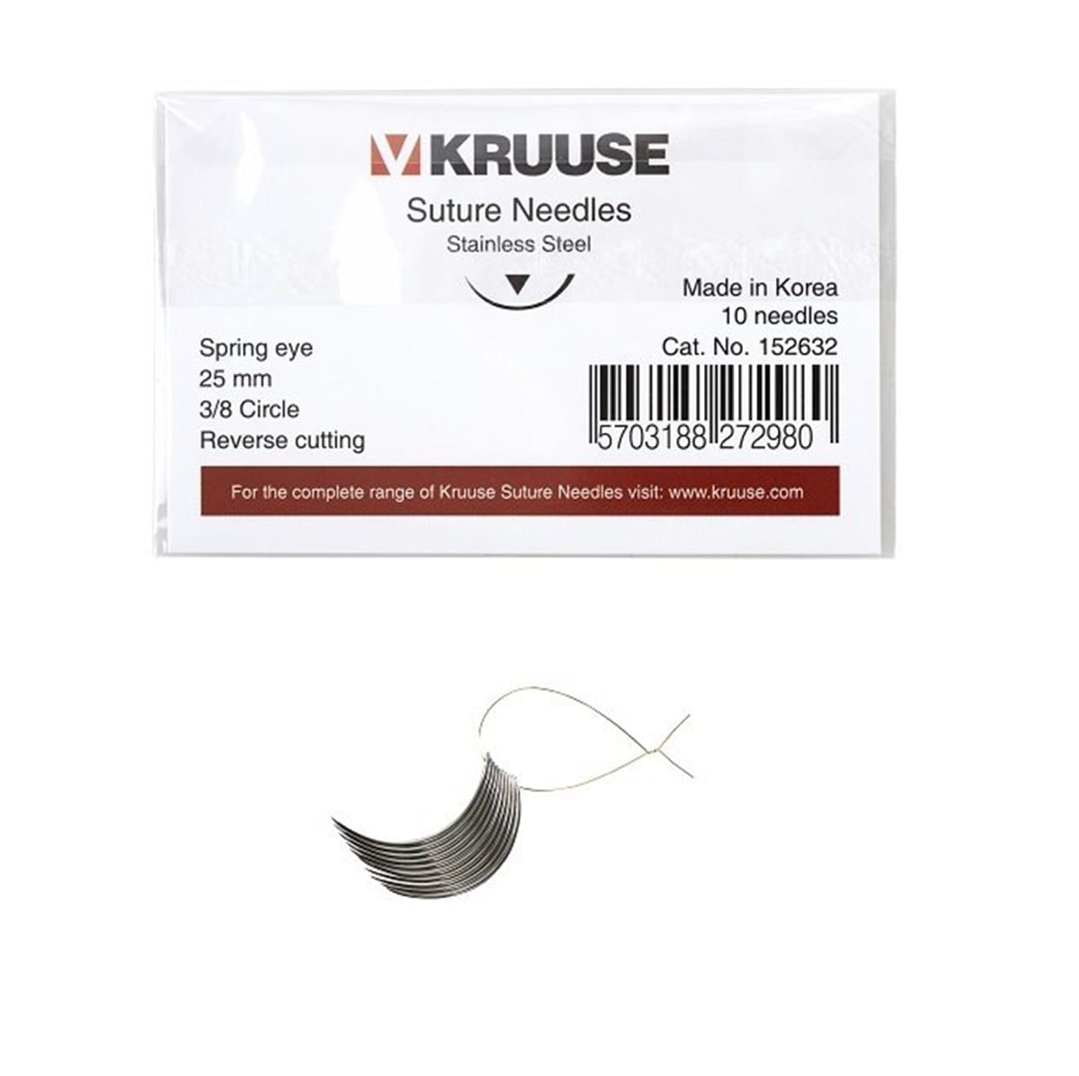 Veteriner Sütür İğnesi. Spring Eye. 3/8. Keskin. 25 mm. 10/pk