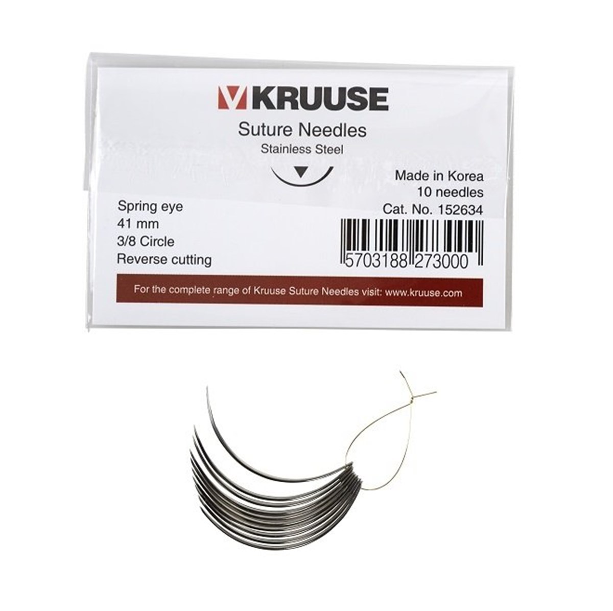 Veteriner Sütür İğnesi. Spring Eye. 3/8. Keskin. 41 mm. 10/pk