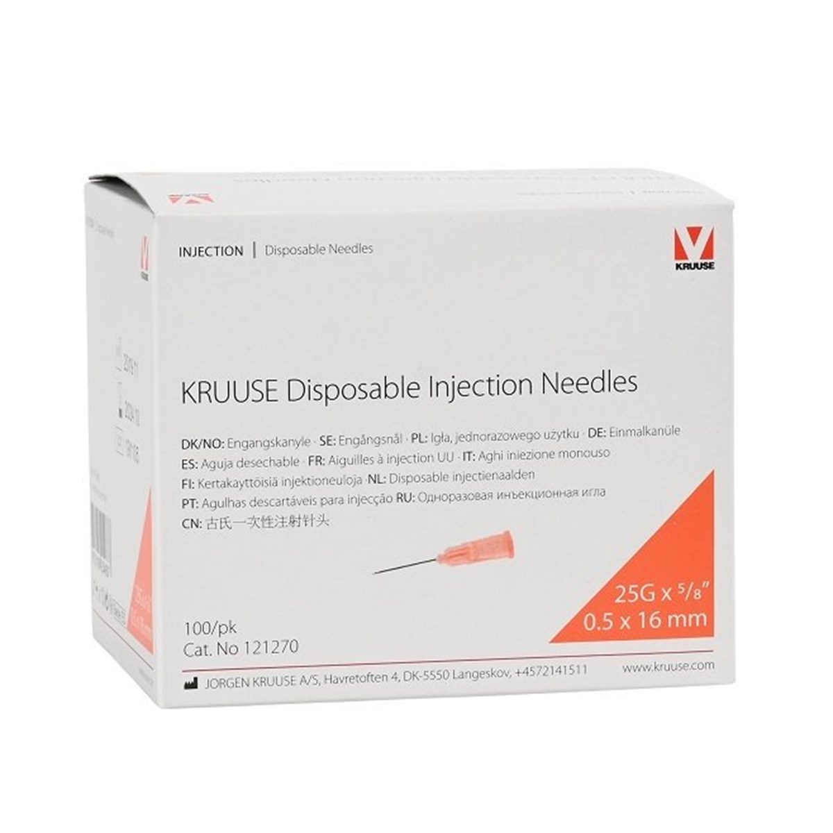 Enjektör İğnesi 0.5 x 16 mm. Turuncu (25G x 5/8) - 100/pk