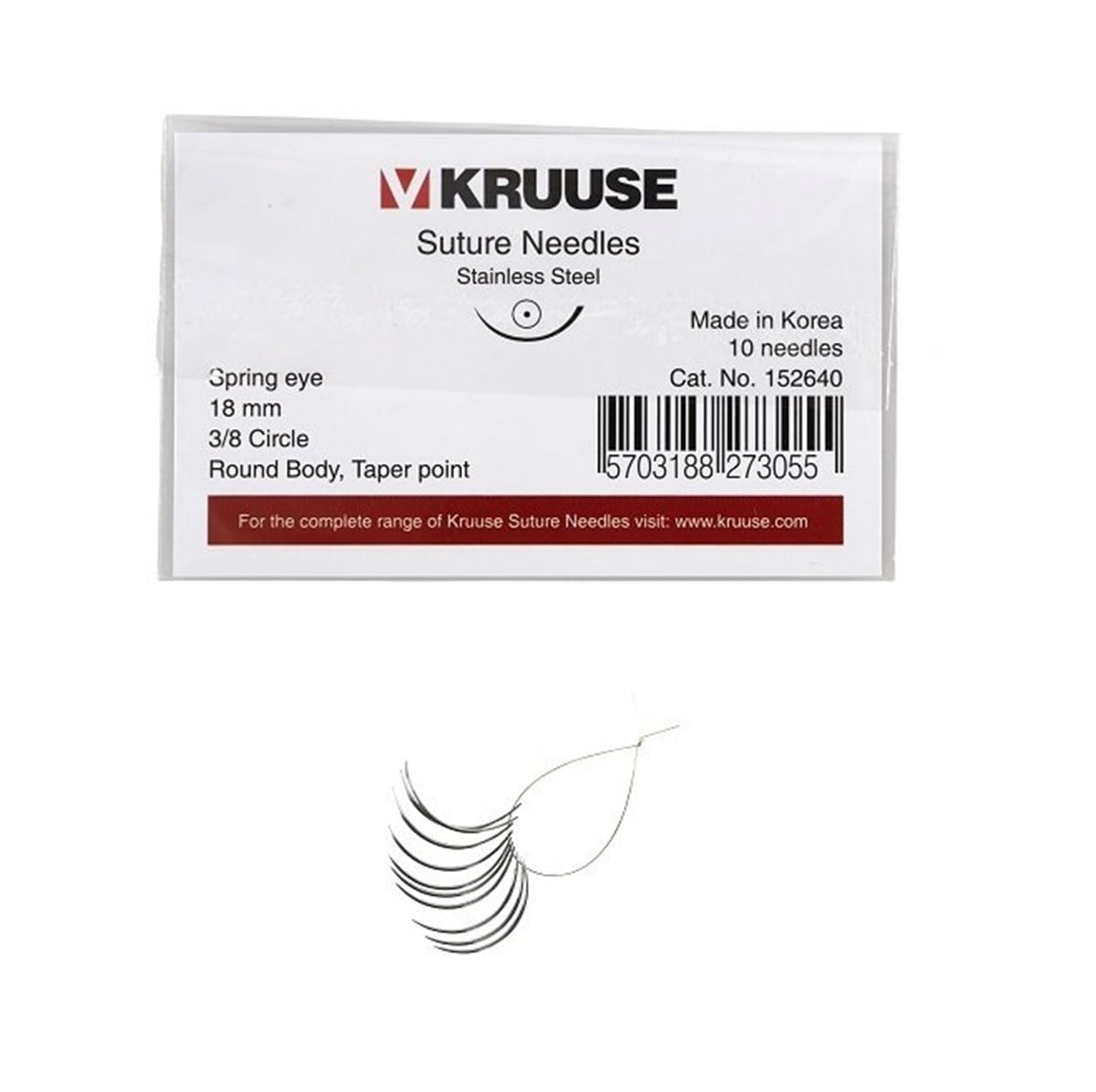 Veteriner Sütür İğnesi. Spring Eye. 3/8. Yuvarlak. 18 mm. 10/pk