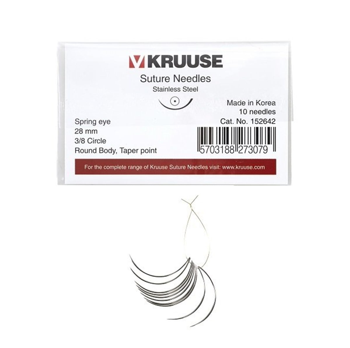 Veteriner Sütür İğnesi. Spring Eye. 3/8. Yuvarlak. 28 mm. 10/pk