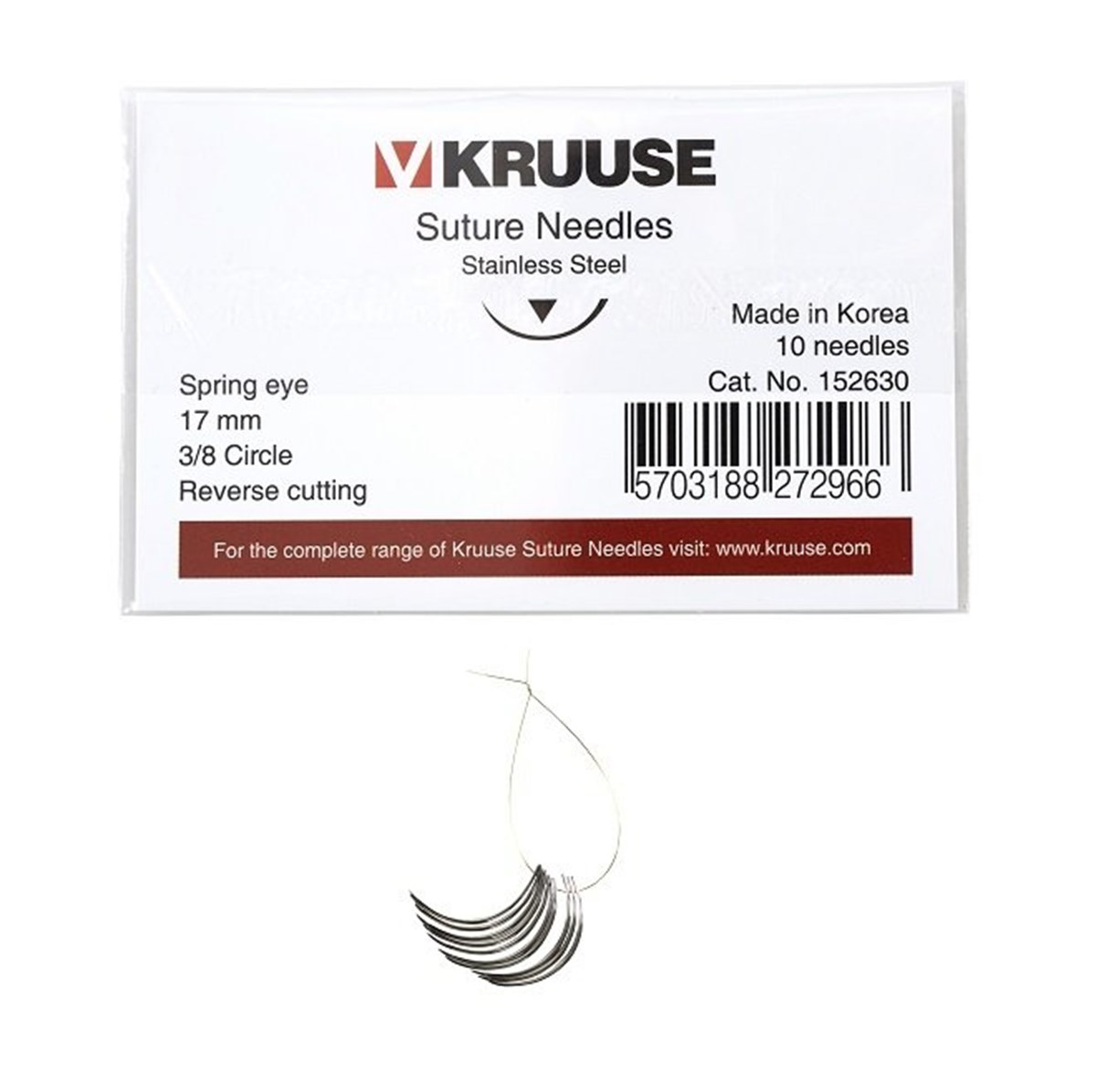 Veteriner Sütür İğnesi. Spring Eye. 3/8. Keskin. 17 mm. 10/pk