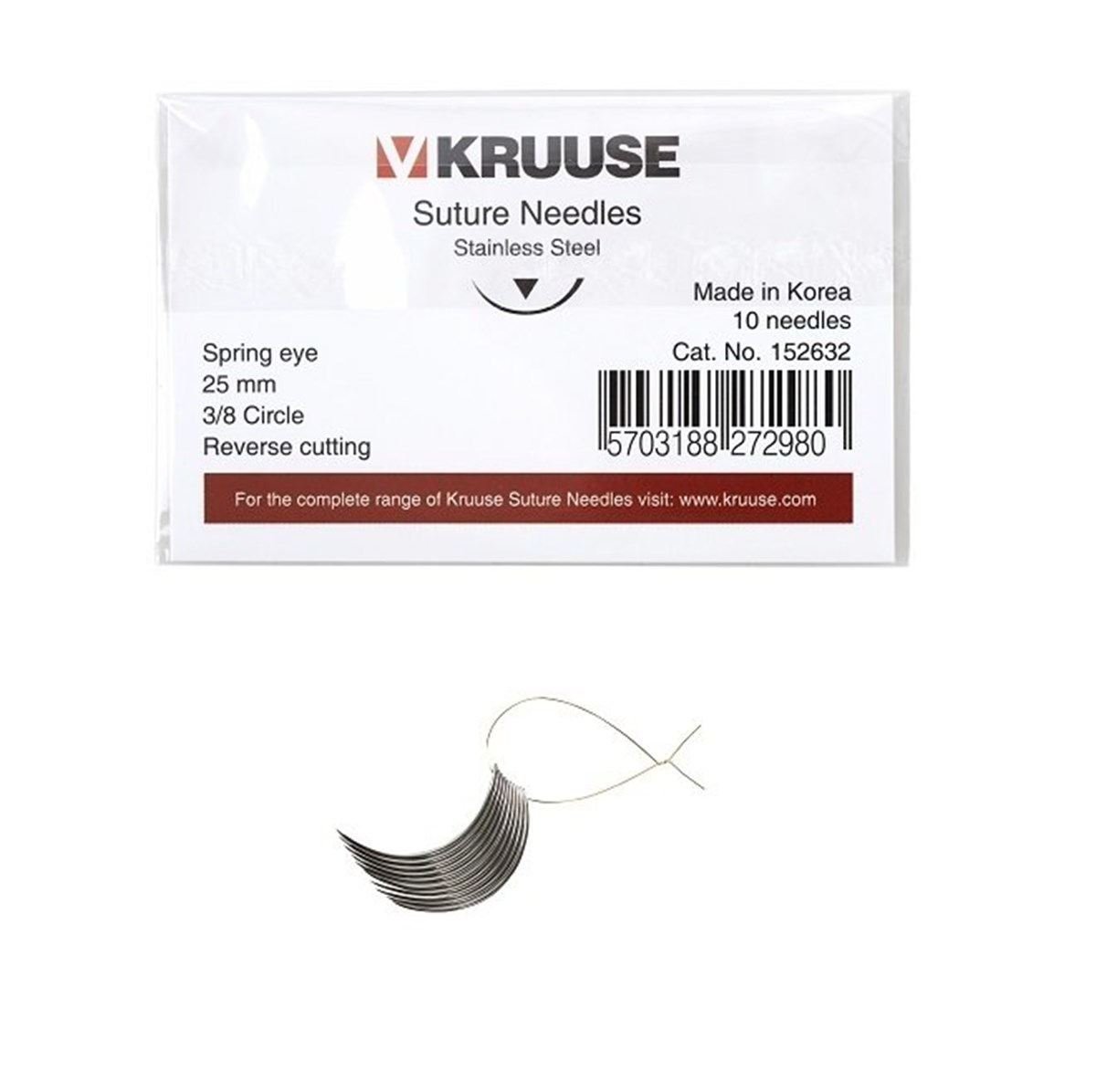 Veteriner Sütür İğnesi. Spring Eye. 3/8. Keskin. 25 mm. 10/pk