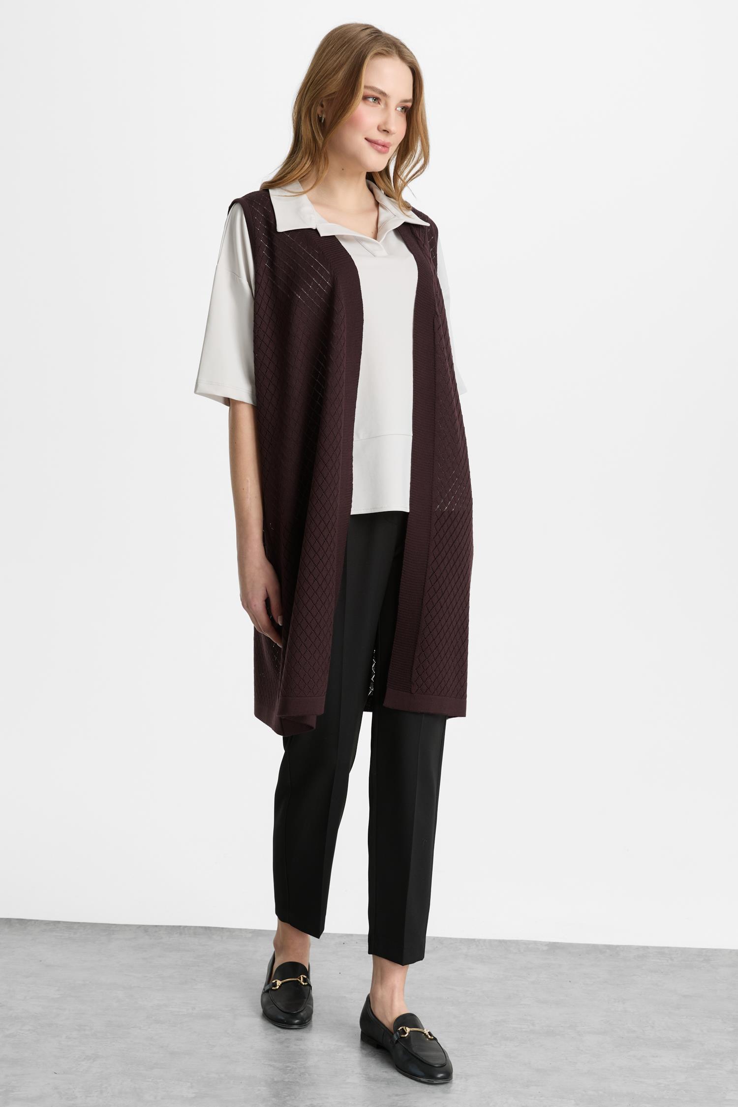 Mutlu Ertan Kadın Bantlı Baklava Yelek Vino 20321
